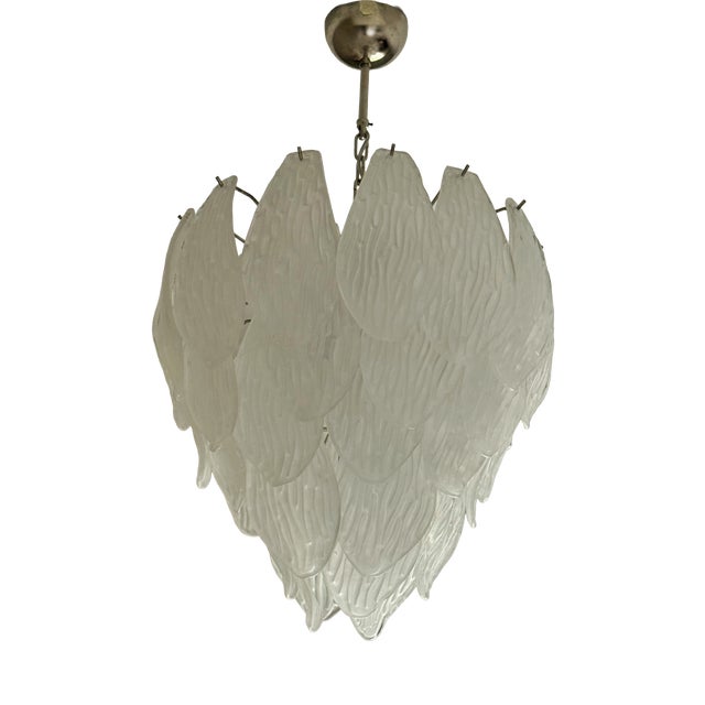 Classic Murano Chandelier with Frosted Curved Glass Petals. For Sale