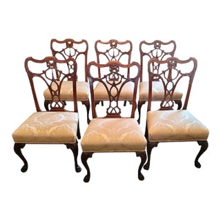 19c Set of 6 Irish Chippendale Style Ribbon Back Dining Chairs For Sale