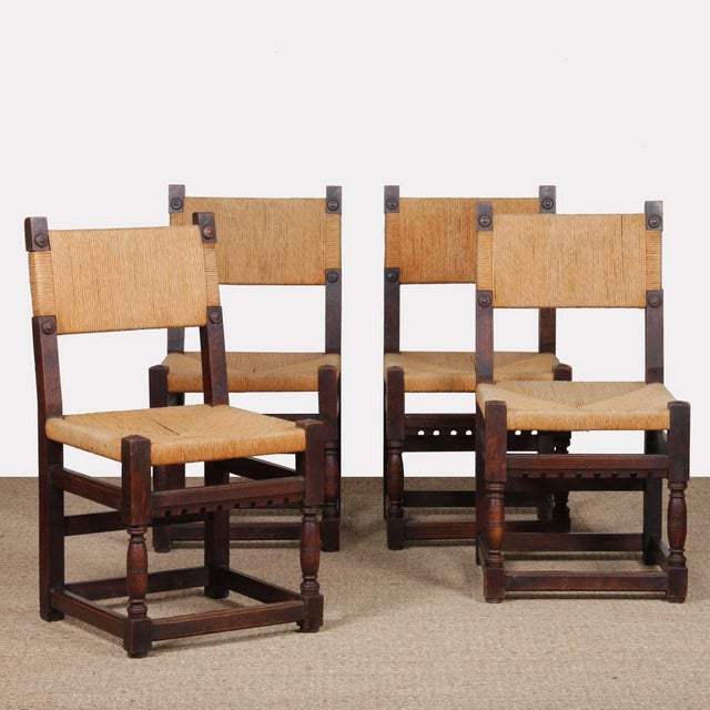 Straw-Seated Chairs in Oak, 1950, Set of 4 For Sale - Image 10 of 10