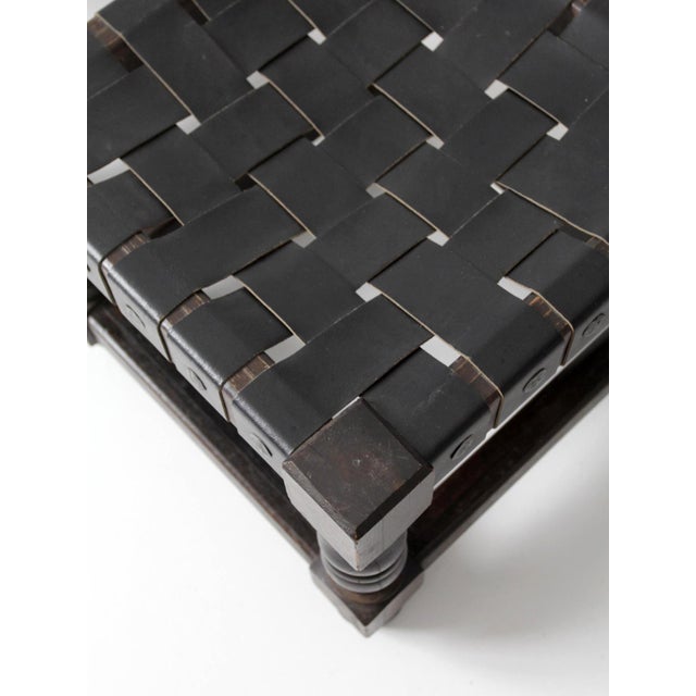 Mid-Century Spanish Revival Leather Strap Stools Pair For Sale - Image 9 of 15