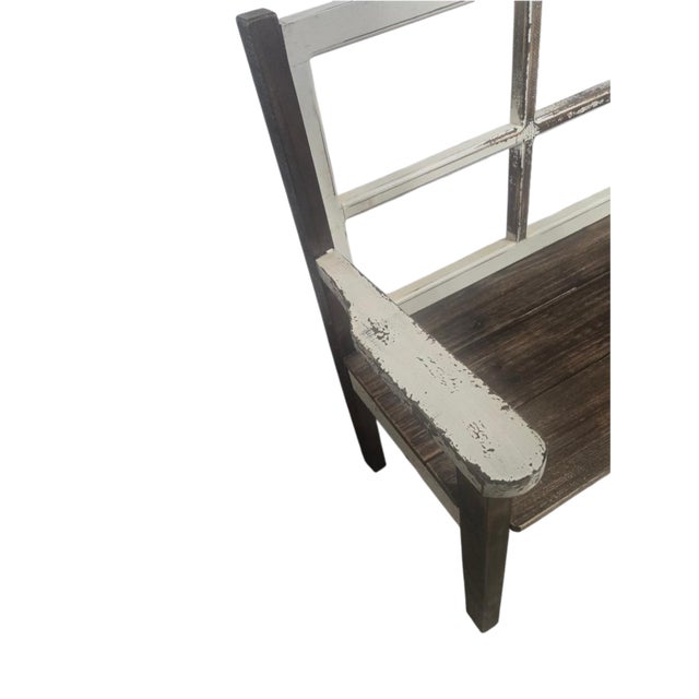 Preowned Rustic Farmhouse Architectural Window-Back Bench For Sale - Image 4 of 5