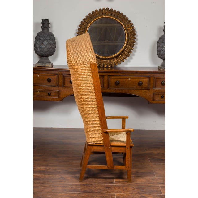Brown Scottish 1900s Orkney Island Canopy Chair with Hooded Handwoven Straw Back For Sale - Image 8 of 10