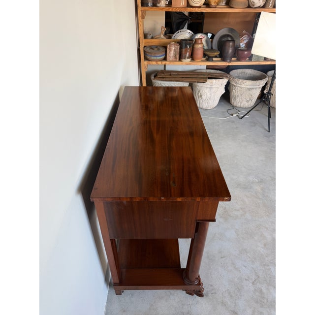 Antique Empire Style Console Table With Carved Paw Feet & Casters For Sale - Image 4 of 17