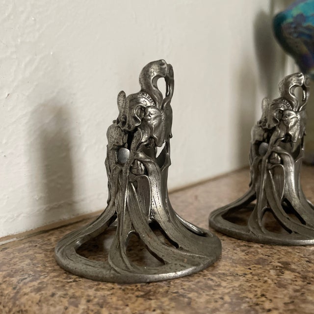 Late 20th Century Pewter Iris Flower Candlestick Holders - a Pair For Sale - Image 5 of 6