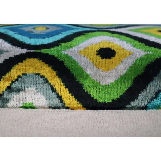 Handmade Blue & Yellow Silk Velvet Throw Pillow & Down Insert For Sale - Image 10 of 12