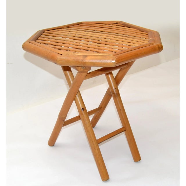 Vintage Handcrafted Octagonal Bamboo Side Folding Table, Center Table 1970 For Sale - Image 12 of 13