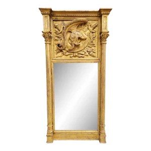 Vintage Carved Giltwood Armory Motif Mirror