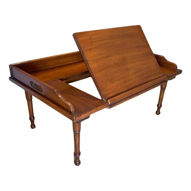 Antique English Mahogany Reading Breakfast Table with Gallery Sides Pierced Grip Handles and Turned Legs For Sale