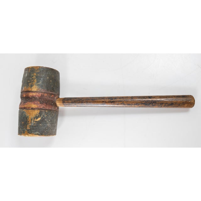 Late 19th Century 19th or 20th Century Rustic Primitive Folk Art Red and Blue Painted Wood Mallet For Sale - Image 5 of 10