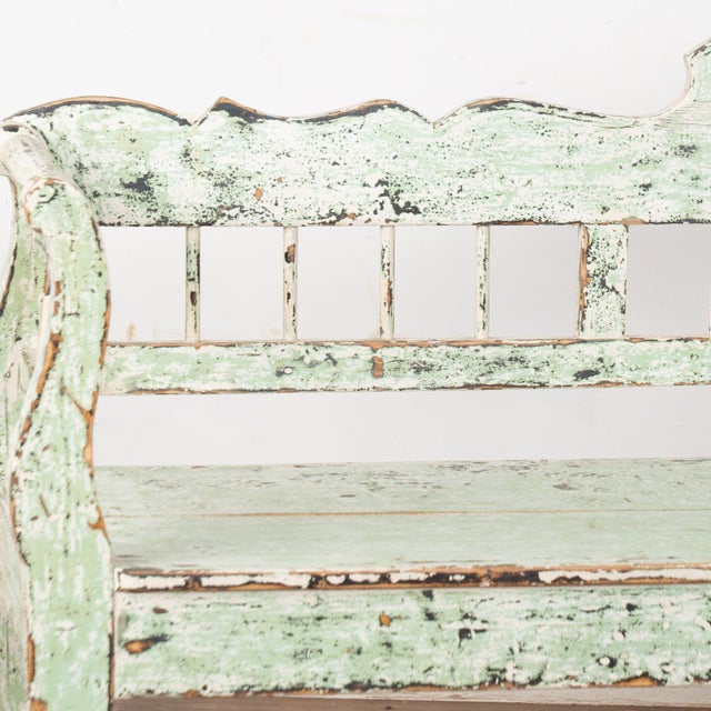 Farmhouse 19th Century Green Painted Pine Bench From Hungary For Sale - Image 3 of 10