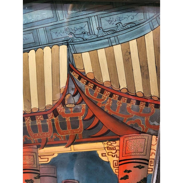 View of a Palace in Asia, 20th Century, Reverse Glass Painting For Sale - Image 11 of 18
