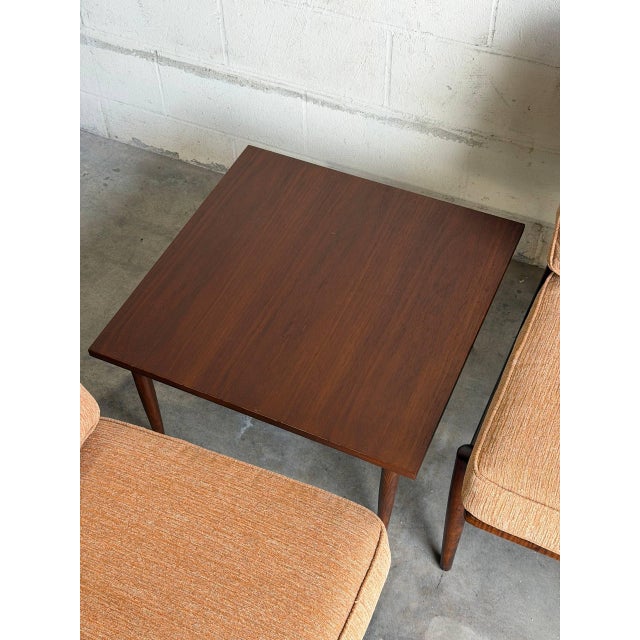 Mid Century Walnut Sofa Set Loveseat Pair + Coffee Table 3 Piece For Sale - Image 10 of 10