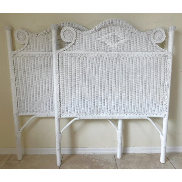 Pair Vintage C1980s Ornate White Wicker Twin Size Headboards For Sale - Image 4 of 18