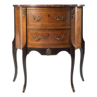 French Louis XV Style Ormolu Mounted Marble Top Two Drawer Stand For Sale