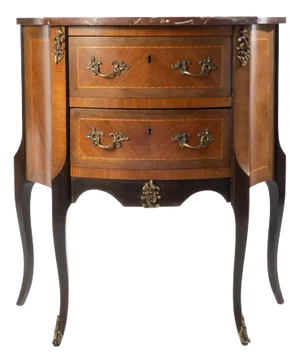 French Louis XV Style Ormolu Mounted Marble Top Two Drawer Stand