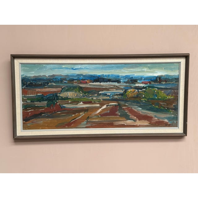 Original Swedish Oil on Canvas – “Landscape” by Jerzy Luczak‑Szewczyk (1923–1975) – Signed – Vintage & Framed – 75 × 36 cm...