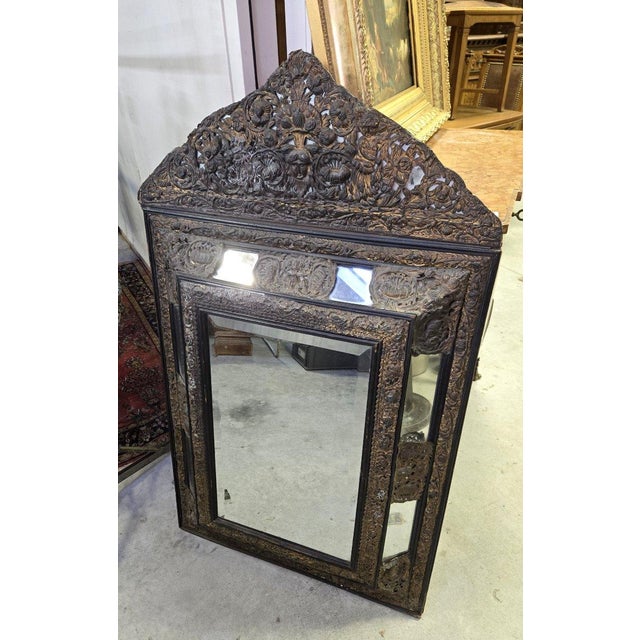 Antique Napoleon III Mirror in Repoussé and Patinated Copper For Sale - Image 3 of 9