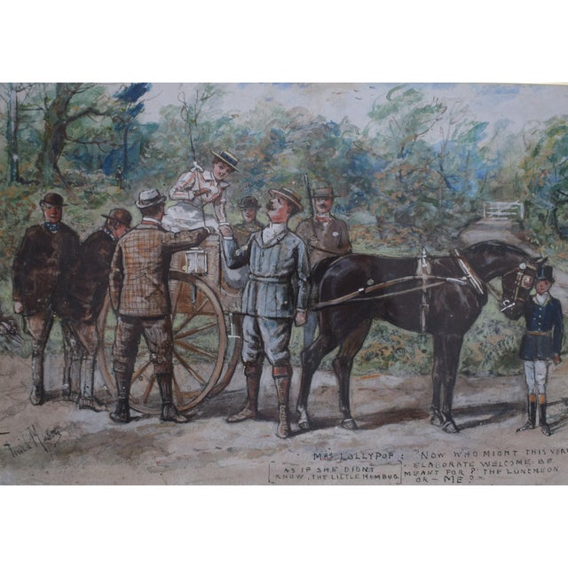Caricatures in 2 Equestrian Coaching Scenes Watercolour by Finch Mason For Sale - Image 4 of 9
