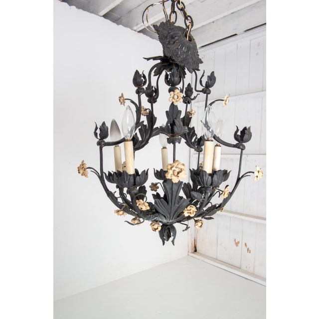 1950s Hollywood Regency Style Italian Black Metal Floral Chandeliers - a Pair For Sale In New York - Image 6 of 18
