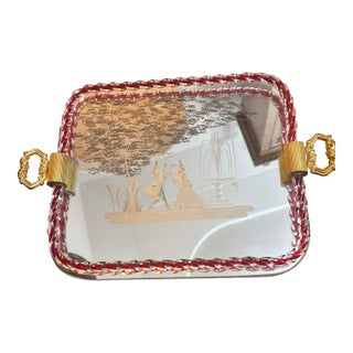 Etched Venetian Murano Vanity Mirror Etched With Courting Scene Circa 1940's-1960's For Sale