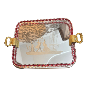 Etched Venetian Murano Vanity Mirror Etched With Courting Scene Circa 1940's-1960's