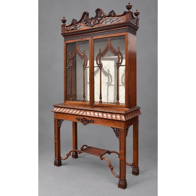 Late Chinese Victorian Chippendale Style Mahogany Display Cabinet, 1890 For Sale - Image 3 of 8