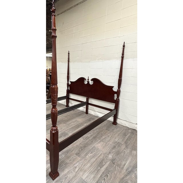 Late 20th Century Vintage King Size Universal Furniture Chippendale Carved Four Poster Rice Bed For Sale - Image 5 of 11