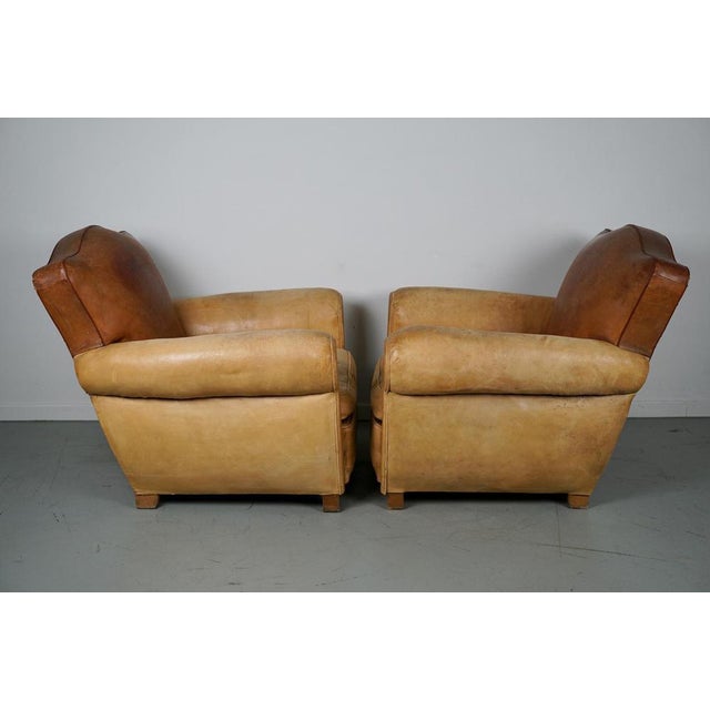 French Club Armchairs with Leather File Mustache Cognac, 1940s, Set of 2 For Sale - Image 18 of 18