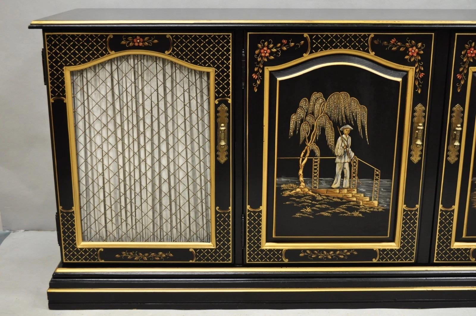 Mid 20th Century Habersham Chinoiserie Black Lacquer Credenza