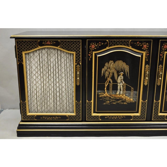 Mid 20th Century Mid 20th Century Habersham Chinoiserie Black Lacquer Credenza Buffet Media Entertainment Cabinet, Attributed For Sale - Image 5 of 17