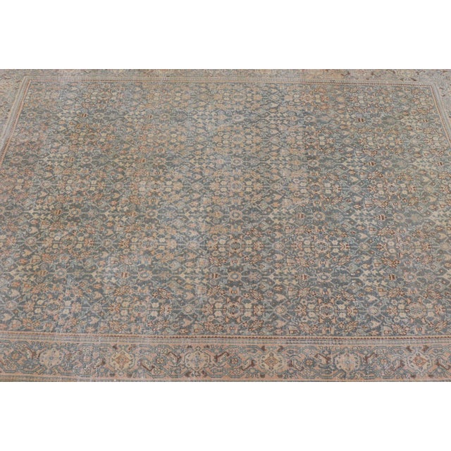 Light Blue/Gray Background Persian Antique Tabriz Rug With All-Over Herati Design For Sale - Image 4 of 13