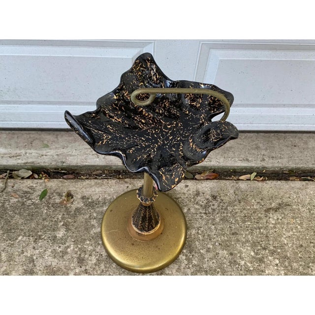 Mid 20th Century Mid-Century Modern Black & Gold Ceramic Leaf Standing Ashtray For Sale - Image 5 of 12