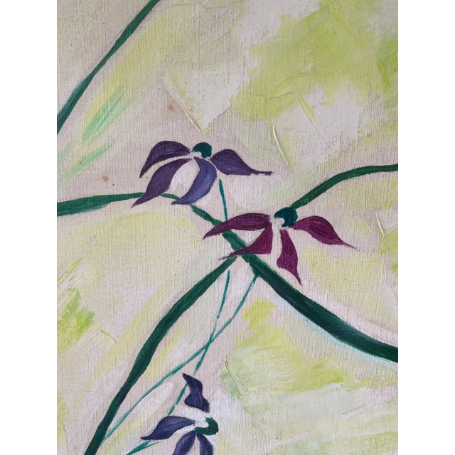 Contemporary Purple Orchid With White and Yellow Background Framed Oil Painting With Green and Yellow Background by Farol For Sale - Image 9 of 12
