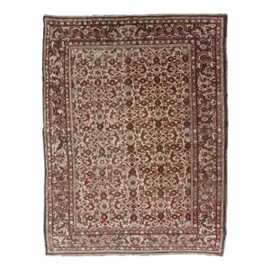 Early 20th Century Antique Turkish Sivas Rug With Tan Background and Maroon, Eggplant, Brown Color