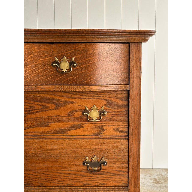 Late 19th Century Antique Oak Serpentine Chest With Original Casters and Brass Hardware For Sale - Image 5 of 17