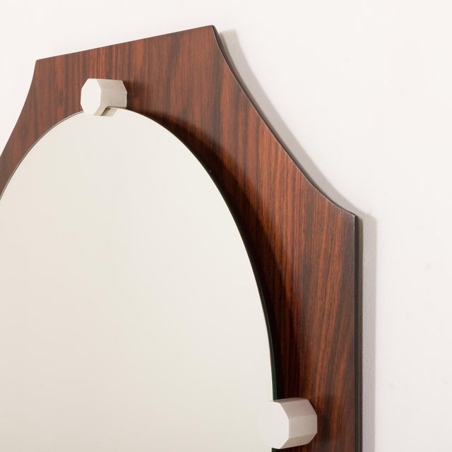 Mid-Century Modern Mid-Century Modern Space Age Rosewood Mirror, Italy, 1970s For Sale - Image 3 of 7