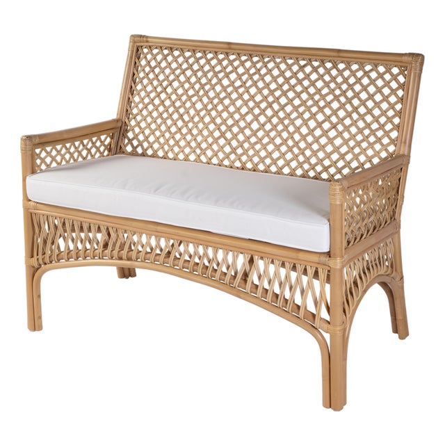 Antigua 42 in. W Rectangular Rattan Dining Bench with Back, Natural Rattan For Sale