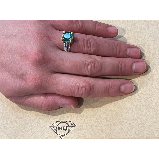 2.93 Carat Emerald Cut Colombian Emerald & 0.52Ct Diamond Ring 18K White/Y Gold For Sale In New York - Image 6 of 18