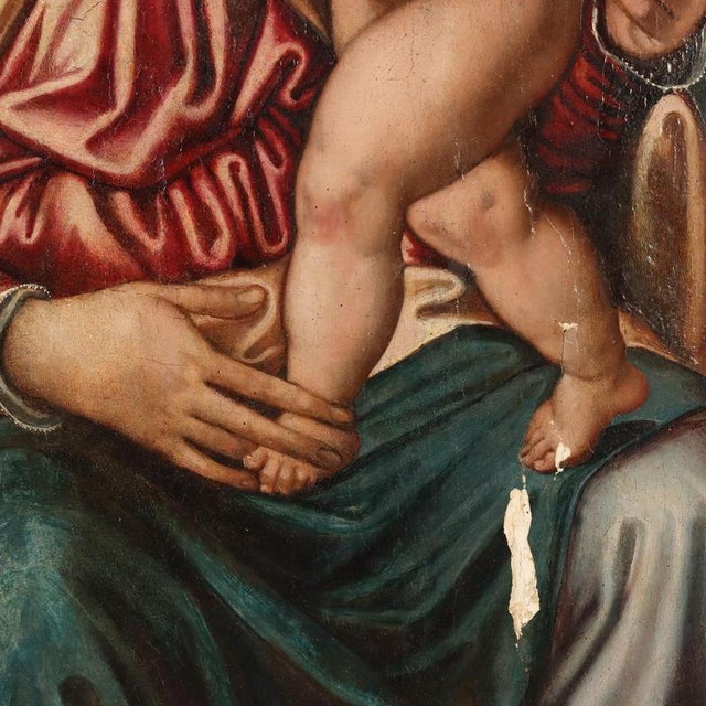 Italian Artist, Madonna Enthroned with Baby Jesus and Angels, Oil Painting on Panel For Sale - Image 8 of 14