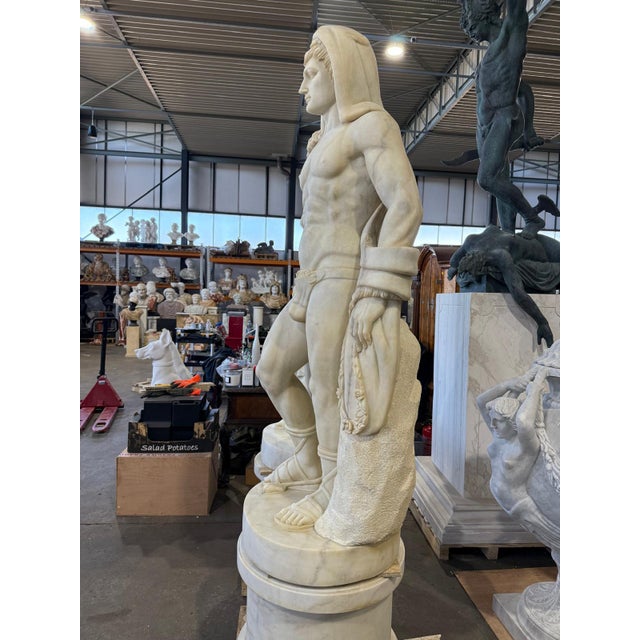 Figures on Round Bases in Solid Carrara Marble, Set of 2 For Sale - Image 12 of 15