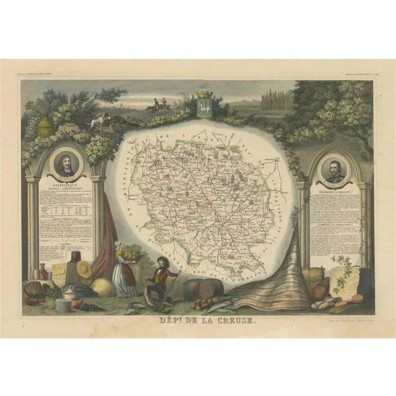 Map of the French Department of Creuse For Sale