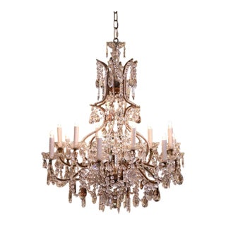 19th Century Italian Crystal and Patinated Iron 12-Light Chandelier For Sale