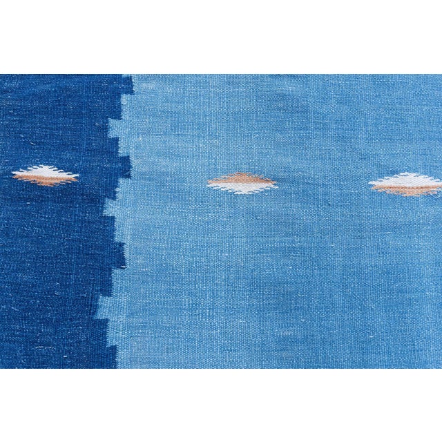 Doris Leslie Blau Dhurrie Vintage Blue With Navy Blue Flatweave Cotton Rug For Sale In New York - Image 6 of 8