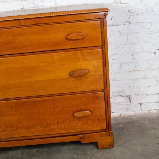1930s to 1950s Transitional Solid Maple Gentleman’s Chest With Hand Carved Pulls and Wall Mirror For Sale - Image 16 of 18