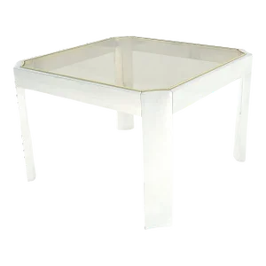 Polished Aluminum Profile Brass Basel Smoked Glass Top Square Coffee Table