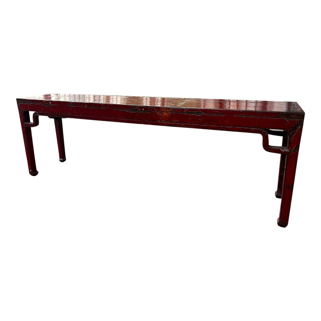 Antique Chinese Altar Table Red Lacquer Rustic For Sale