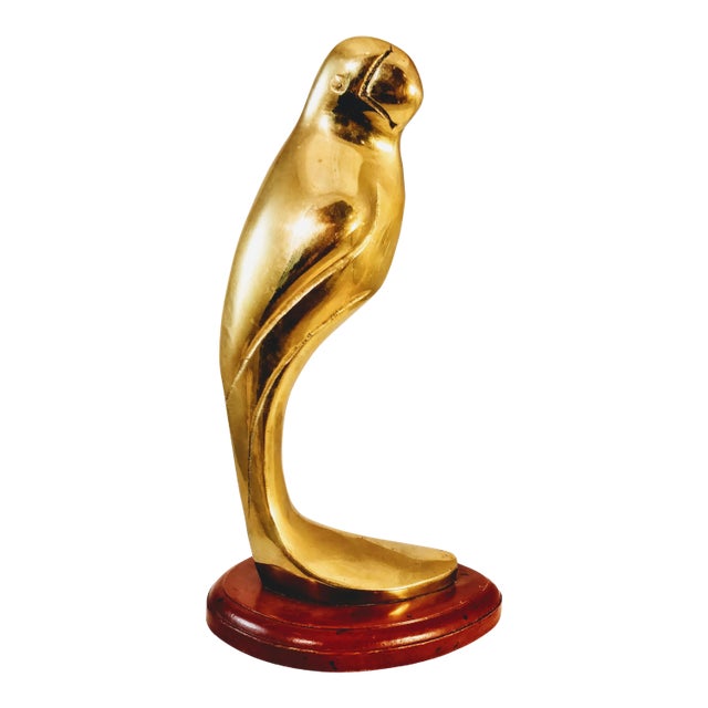 Mid Century Modern Brass Parrot Bird Sculpture For Sale