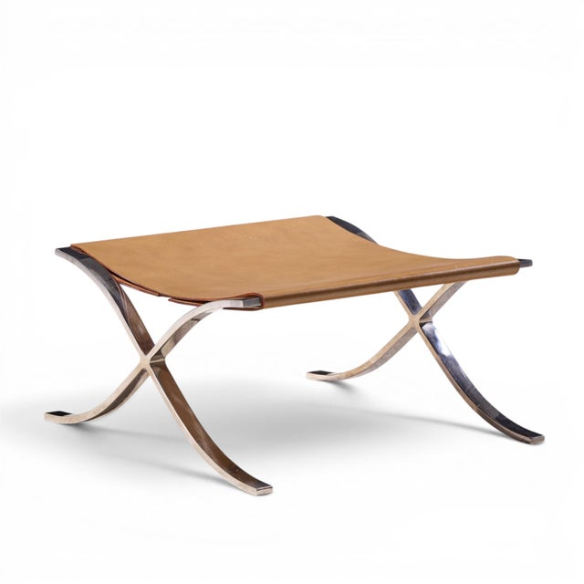 Mies Van Der Rohe for Knoll Mid Century Barcelona Stool With Cowhide Sling For Sale In Chicago - Image 6 of 10