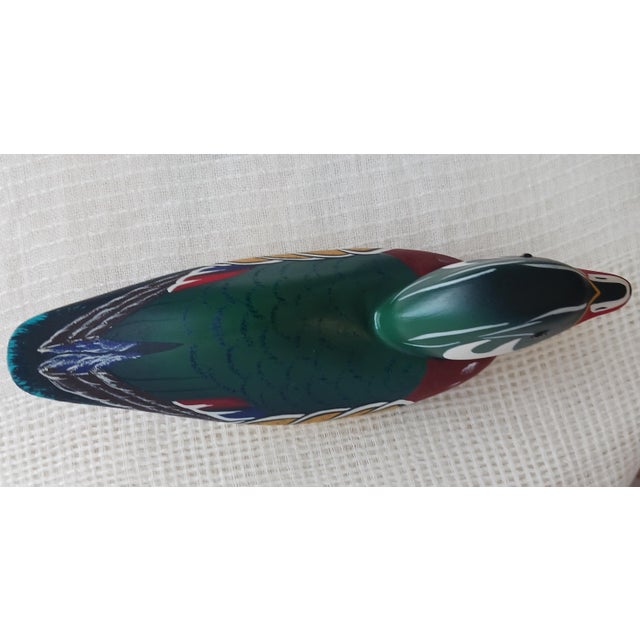1980s ​Vintage Hand-Signed Shirley Hearne Wood Duck Drake Decoy - Mint Condition For Sale - Image 5 of 8