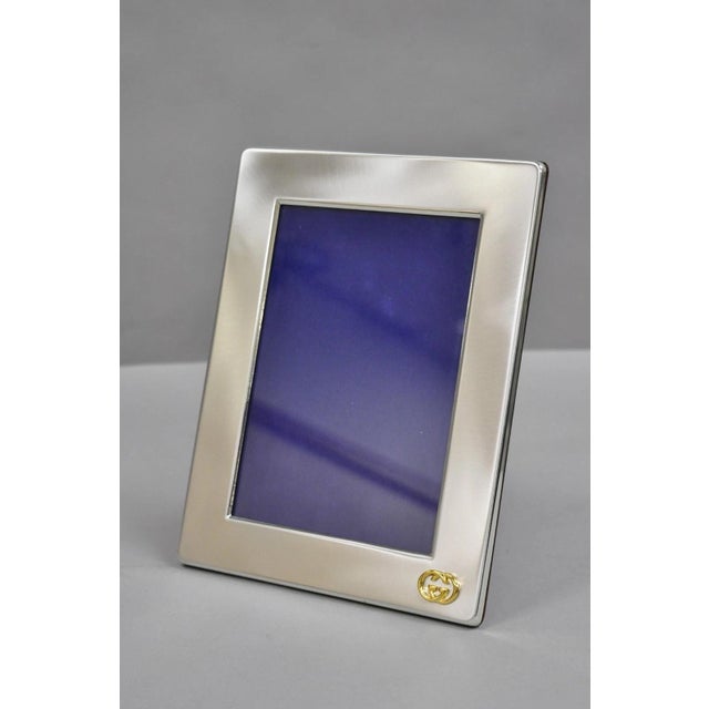 Vintage Gucci Italy Brushed Silver Gold Double G Monogram Photo Picture Frame For Sale - Image 9 of 12